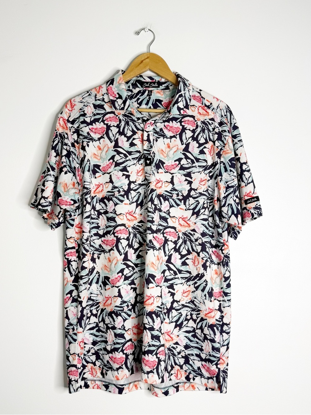 Bad Birdie Floral Golf Polo Shirt Men’s XL Multicolor Performance Stretch